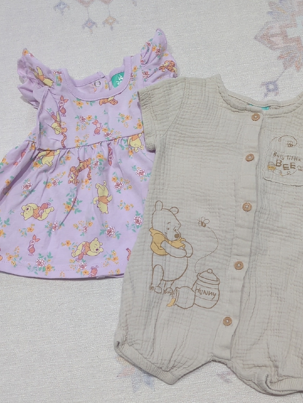 Lilac Winnie the Pooh Dress & Beige Pooh Romper Set